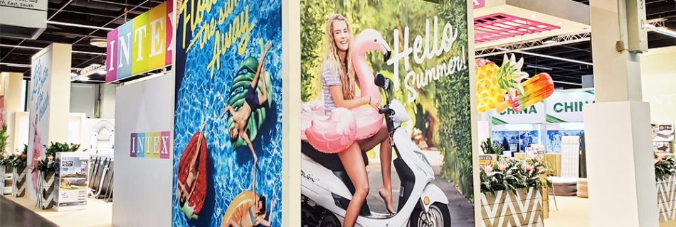 a closeup of Intex trade show booth