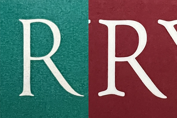 Two versions of the letter R compared side by side, in color