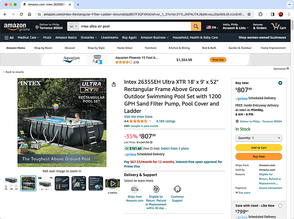 Intex Ultra XTR Frame Pool Amazon page