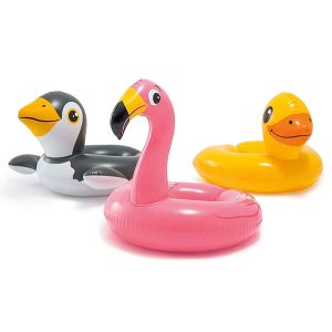 a trio of animal-themed kids' swim rings