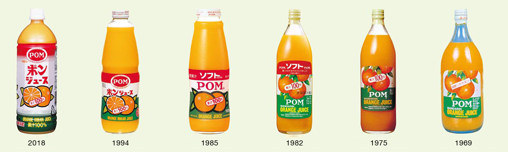 different POM Juice bottles from different years