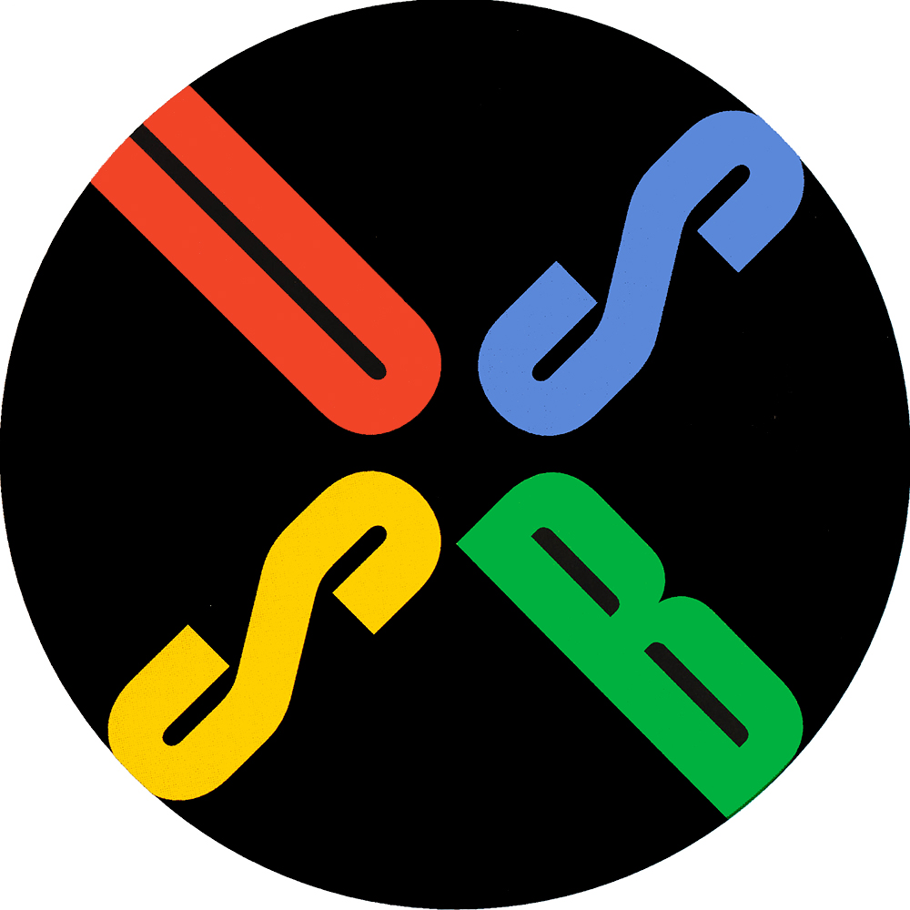 USSB logo with red, blue, yellow, and green, by Paul Rand